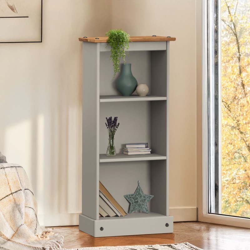 Corona Grey Wax Low Narrow Bookcase